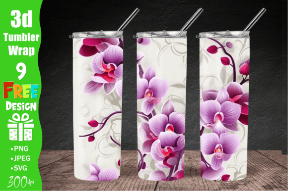3D Orchid Flowers Graphics for Crafts