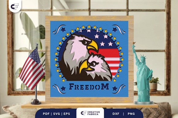 4th of July Eagle Head 3D Shadow Box: 3D SVG for Independence Day