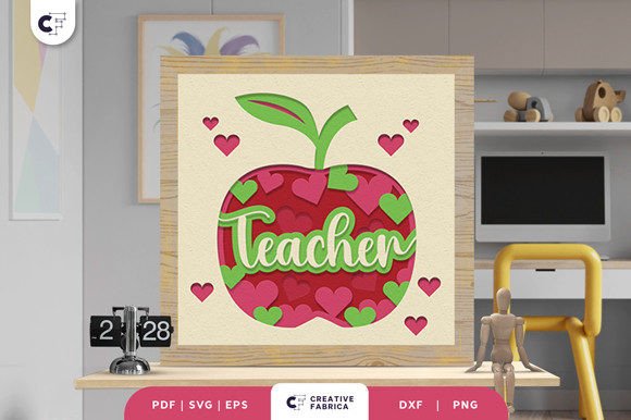 Apple for Teacher 3D Shadow Box: A 3D SVG Review for School Projects