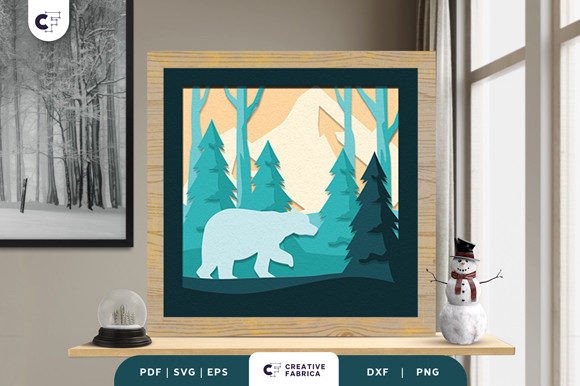 Bear Winter Forest 3D Shadow Box SVG