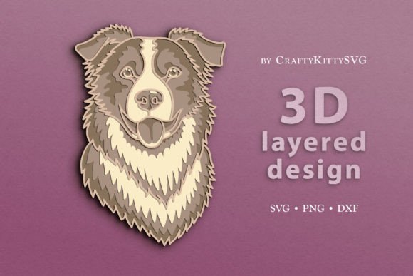 Border Collie Dog 3D SVG Cut File for Shapes Projects