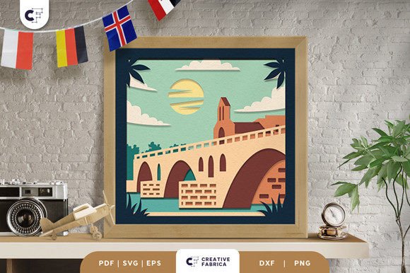 Bridge of Avignon 3D Shadow Box SVG for Countries