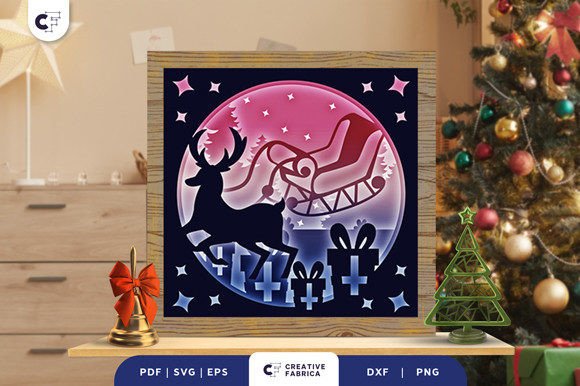 Christmas Sleigh 3D Light Box SVG