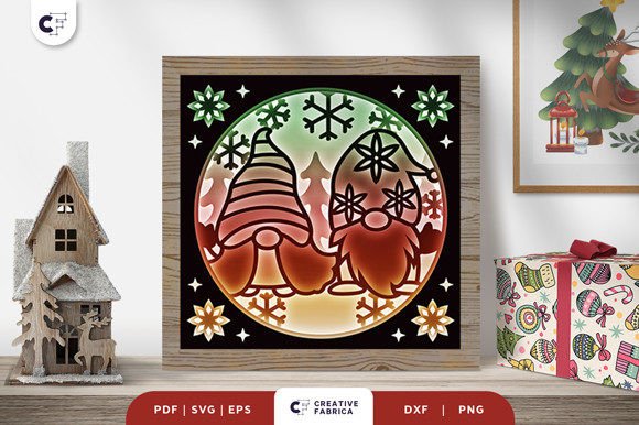 Couple Gnome 3D Light Box: Christmas 3D SVG