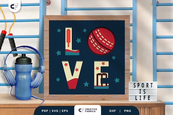 Cricket LOVE 3D Shadow Box SVG for Sports Marketing