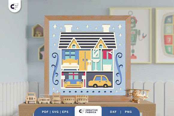 Doll House 3D Shadow Box Paper Cut SVG