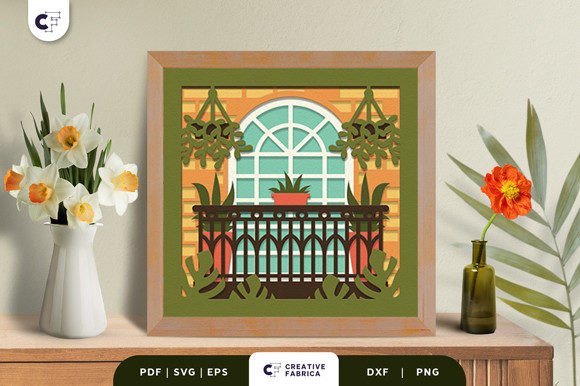 Floral Window 3D Shadow Box Paper Cut for 3D SVG