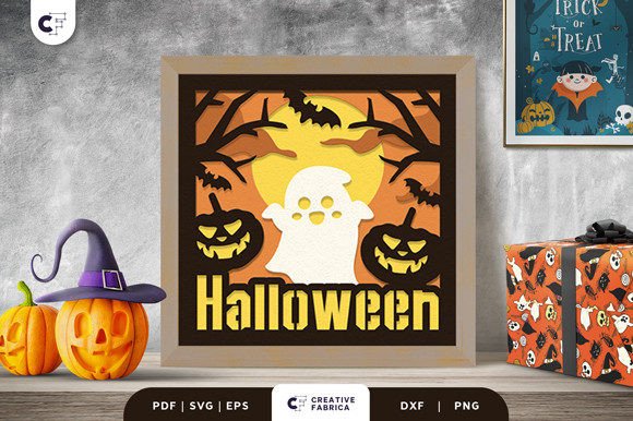 Ghost 3D Light Box Paper Cut SVG for Halloween