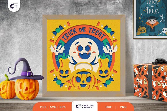 Ghost with Bag of Candy 3D Paper Cut: Halloween 3D SVG