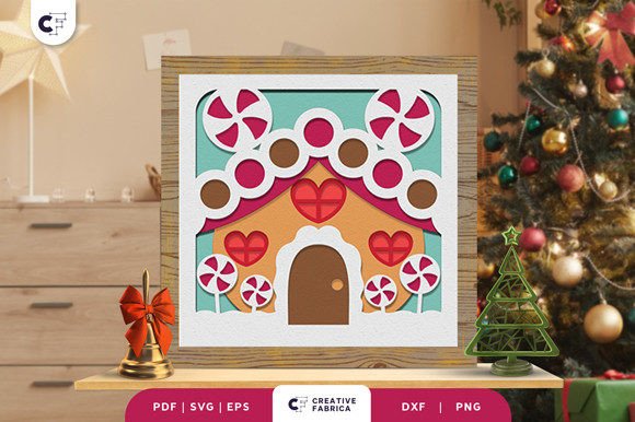 Gingerbread House 3D Shadow Box: Christmas 3D SVG