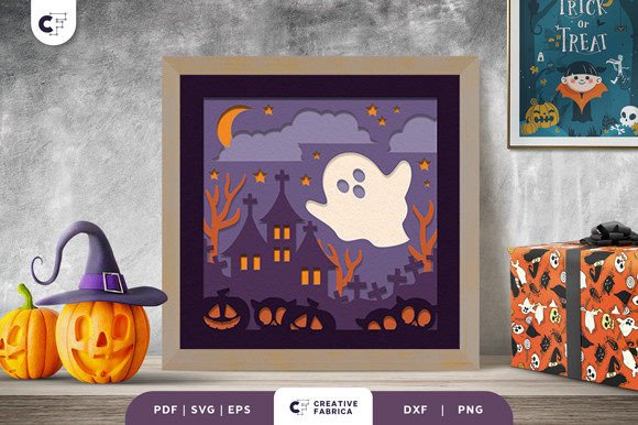Halloween Cute Ghost 3D Shadow Box: 3D SVG for Festive Branding