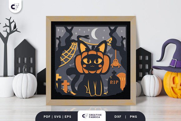 Halloween Pumpkin Cat 3D SVG Shadow Box