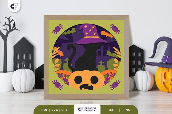 Halloween Wizard Cat 3D SVG Shadow Box