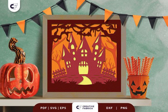 Haunted Mansion 3D Paper Cut SVG for Halloween Branding