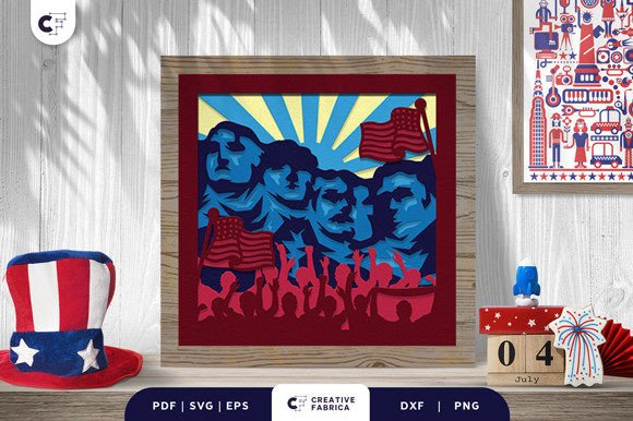 Mount Rushmore 3D Shadow Box: 3D SVG for Independence Day