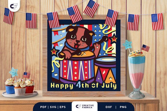 Patriotic Cat 3D Shadow Box Paper Cut — 3D SVG for Independence Day