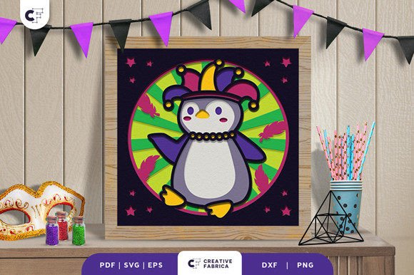 Penguin Carnival 3D Paper Cut SVG for Mardi Gras