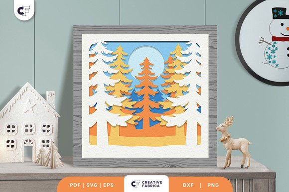 Pine Forest 3D Shadow Box Paper Cut: Winter 3D SVG