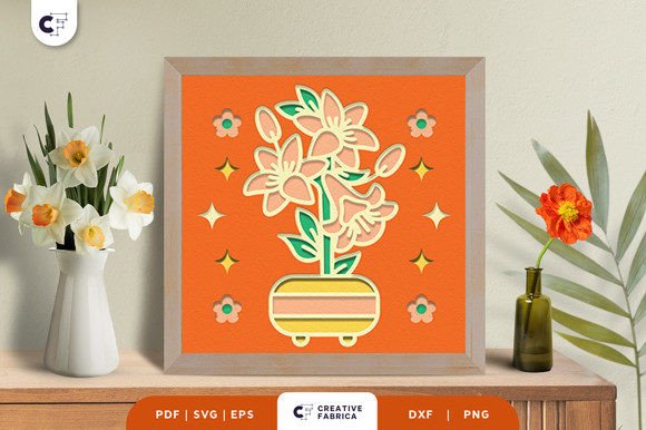 Potted Lily 3D Shadow Box SVG for Spring Branding