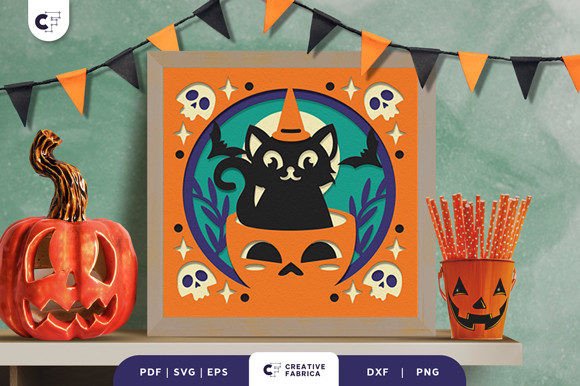 Pumpkin Black Cat 3D SVG for Halloween Design Projects