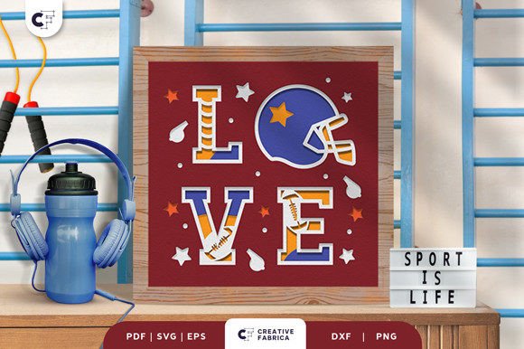 Rugby LOVE 3D Shadow Box Paper Cut — 3D SVG for Sports Brands