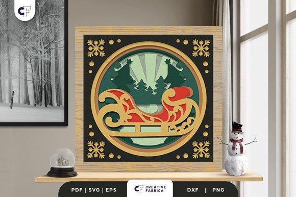 Santa Sleigh 3D Shadow Box Papercut: Christmas 3D SVG