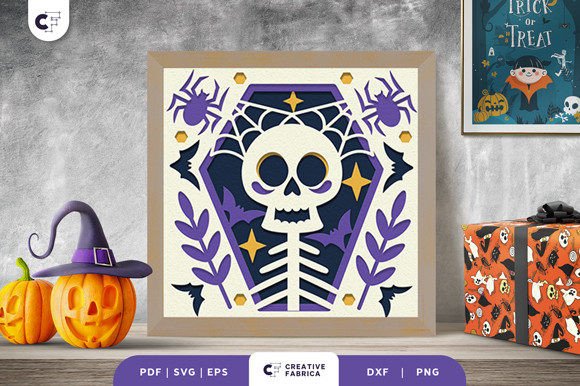Skull in the Coffin 3D SVG for Halloween Crafting