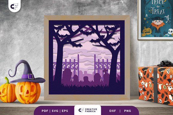 Spooky Graveyard 3D Light Box SVG