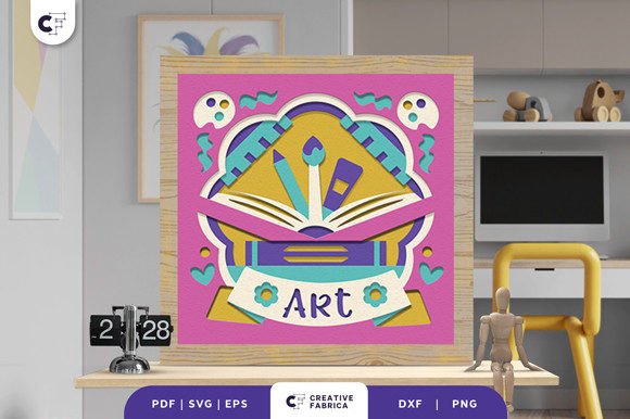 Stack of Art Books 3D Shadow Box SVG for School