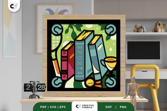 Stack of Sports Book 3D Shadow Box SVG for School Projects