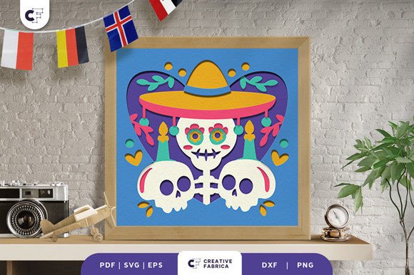 Sugar Skull with Sombrero Hat 3D SVG for Countries