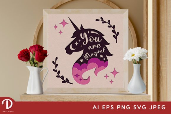 Unicorn Silhouette Quotes 3D Paper Cut for Shadow Boxes