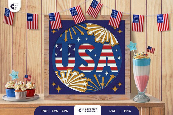 USA 4th of July Firework 3D SVG Shadow Box