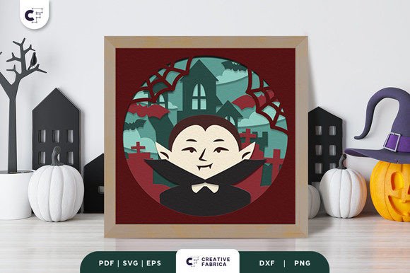 Vampire and Bats 3D Shadow Box: Halloween 3D SVG