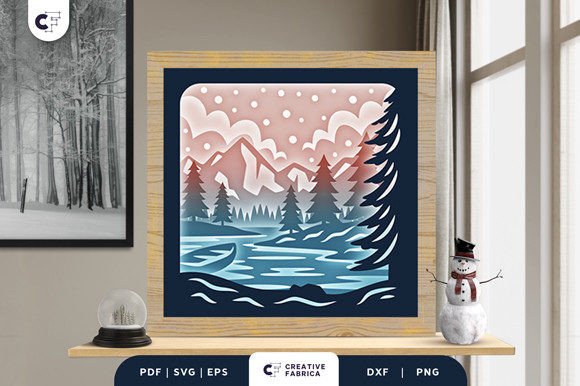Winter Lake 3D Light Box Paper Cut SVG